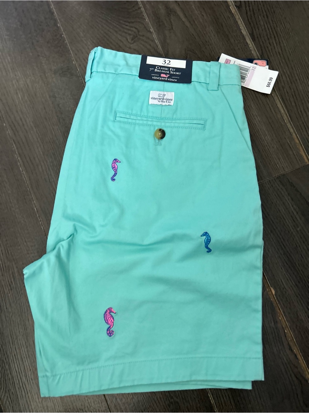 vineyard vines Teal Seahorse Embroidered Shorts 32